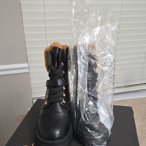 Shoe Dazzle Black and Brown Combat Boots - Picture 2 of 4